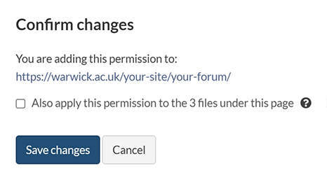 The confirmation pop-up for adding permissions