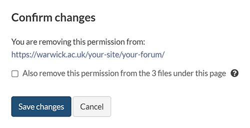The confirmation pop-up to remove permissions