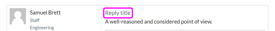 A reply to a forum topic, with a custom title highlighted