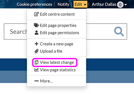 The SiteBuilder 'Edit' menu, with the 'View latest changes' option highlighted
