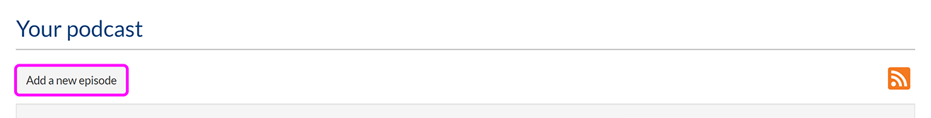 The top of a podcast page, with the 'Add a new episode' button highlighted