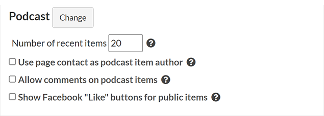 The options for the podcast page template