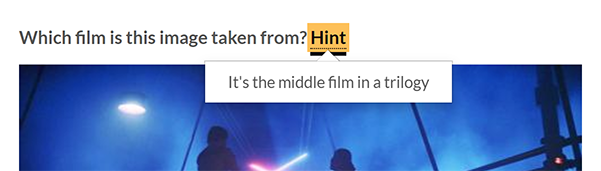 A published quiz with a 'Hint' link selected to display the tooltip