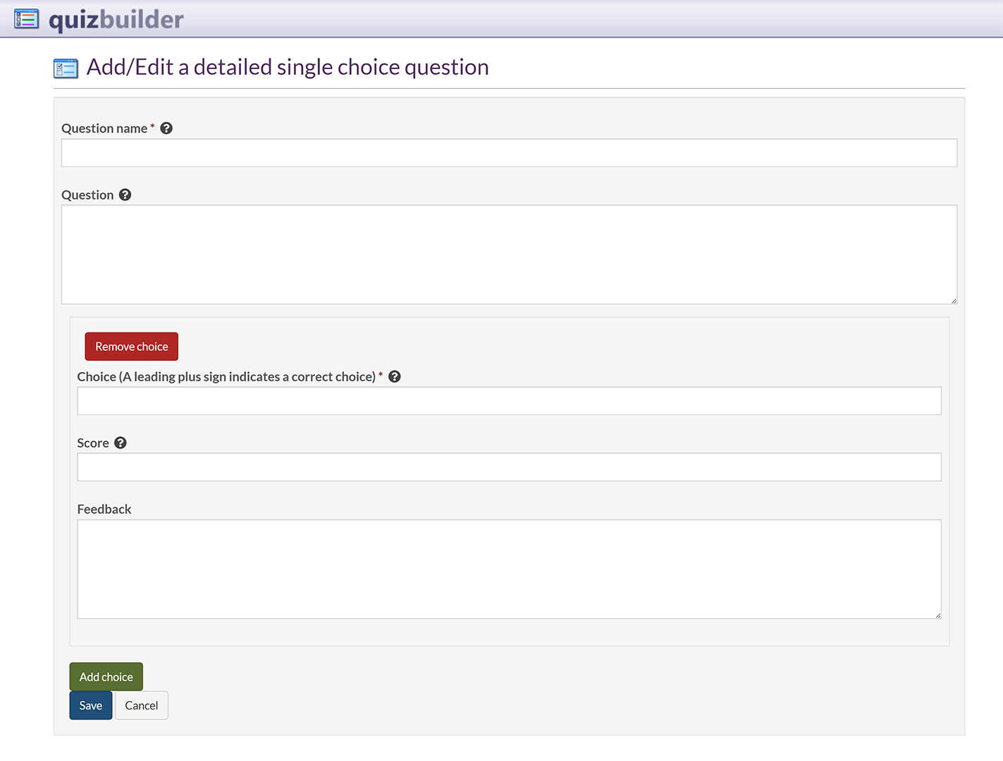 The 'Add/Edit a detailed single choice question' screen