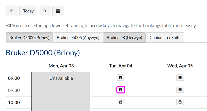 Select the resource tab and booking time
