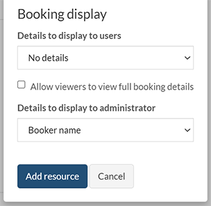 Set the display options for resource bookings
