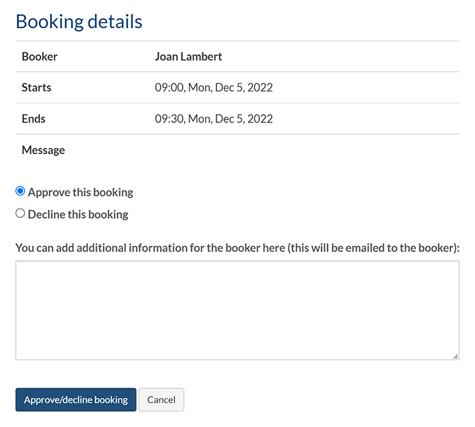 The pop-up to review a booking awaiting confirmation