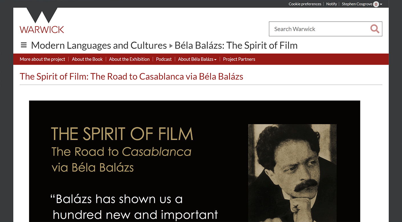 The 'Béla Balázs: The Spirit of Film' sub-site
