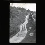 [Near Cilcain, Pantymwyn]. Chalk path climbing hill sided by stone wall