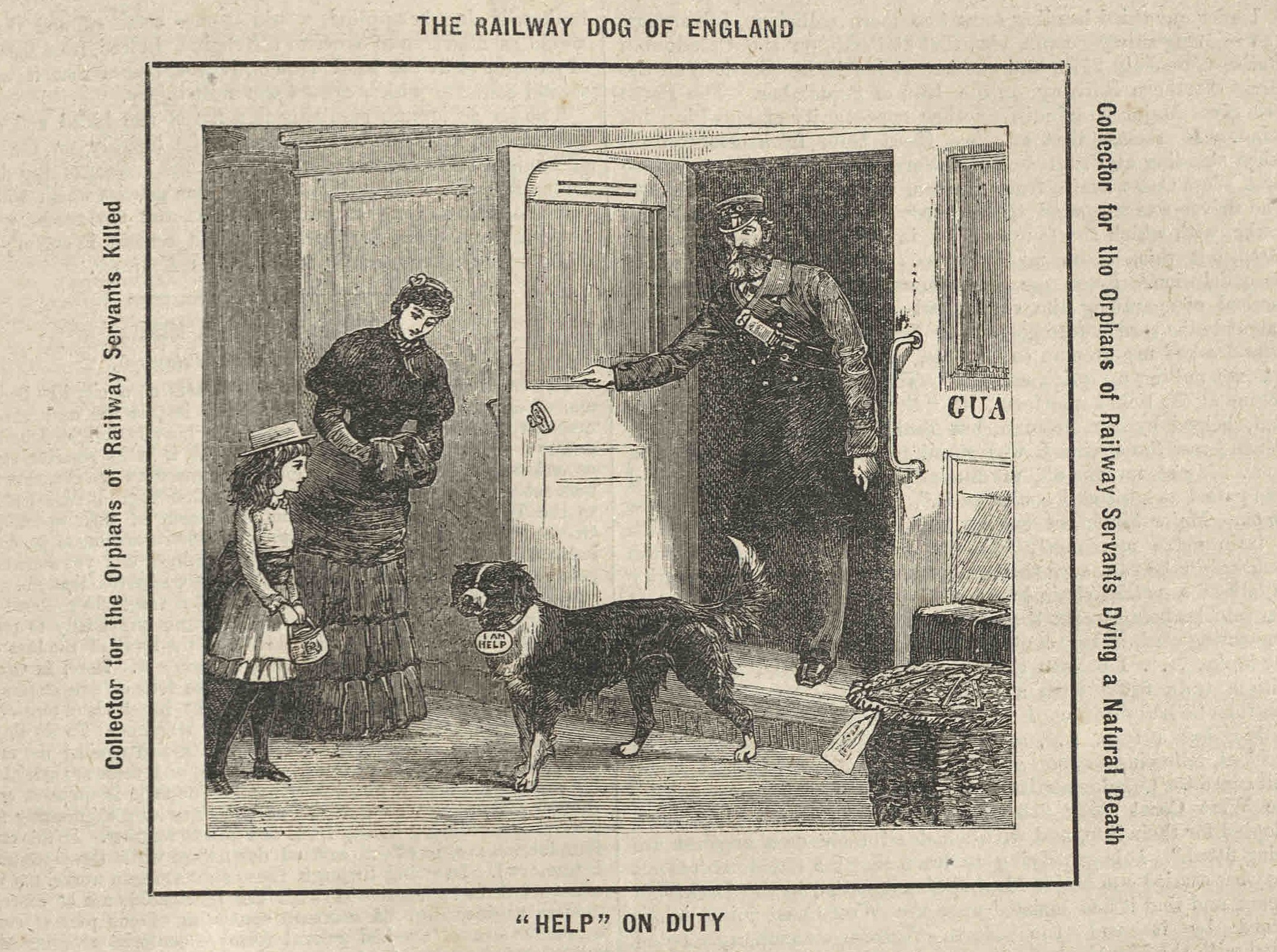Engraving of 'Help', fundraising dog, included in 'The Railway Review', 26 October 1883