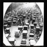 Victoria Embankment during the strike. Cars were recruited to bring the City workers from home to business.