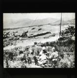 French artillery in the Hill country north of Taza: a battery of Howitzers in the territory of the Branes – showing right foreground the wireless apparatus by which communication is maintained with headquarters.
