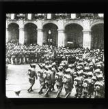 Preparing for trouble with the U.S.A. Mexican infantry parading before the Government palace in Mexico City.