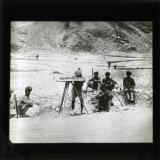 Survey section in the Kyber pass working under the protection of guard. The force of six brigades was entirely Indian except for officers and specialists.