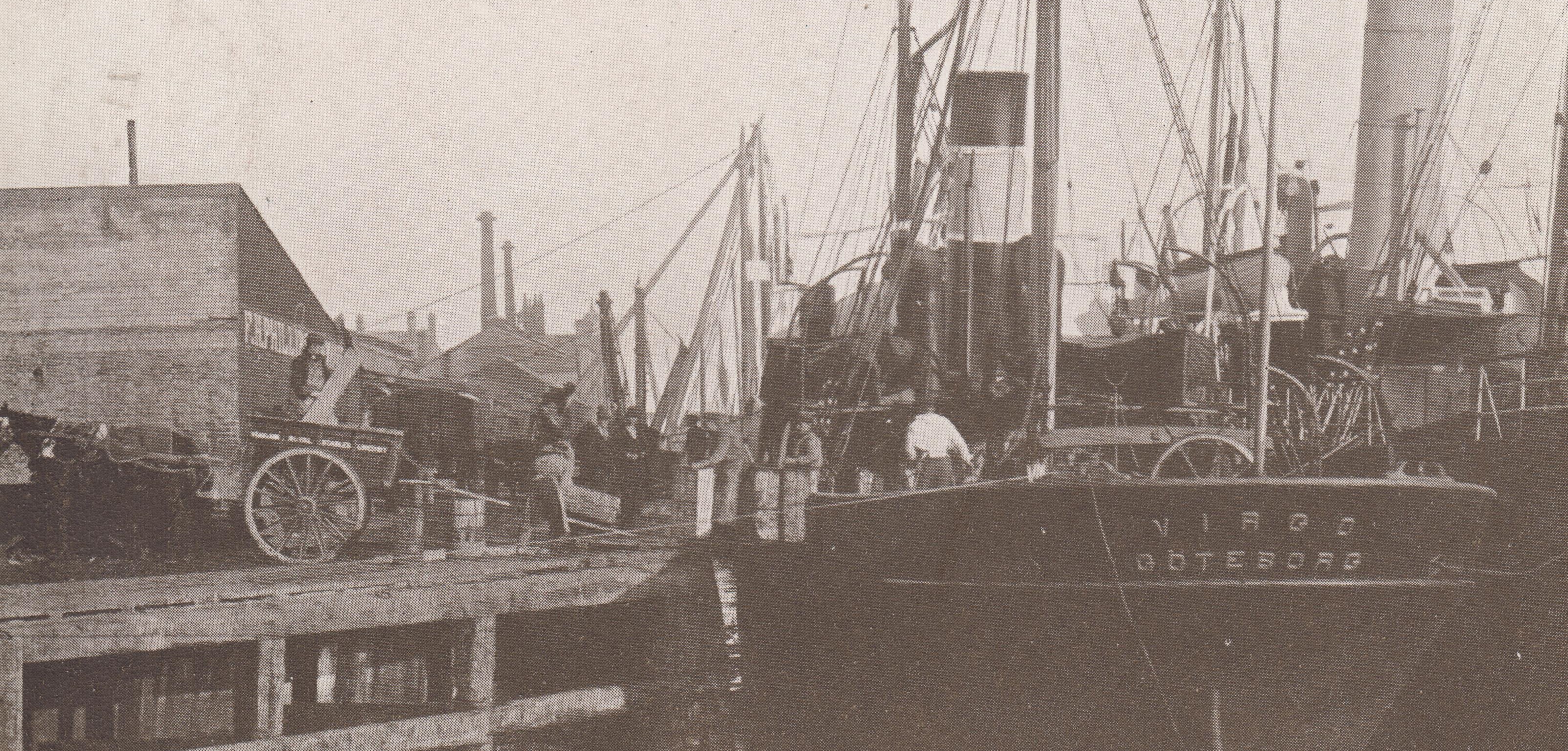 Photograph of a ship in Lowestoft docks in the early 20th century