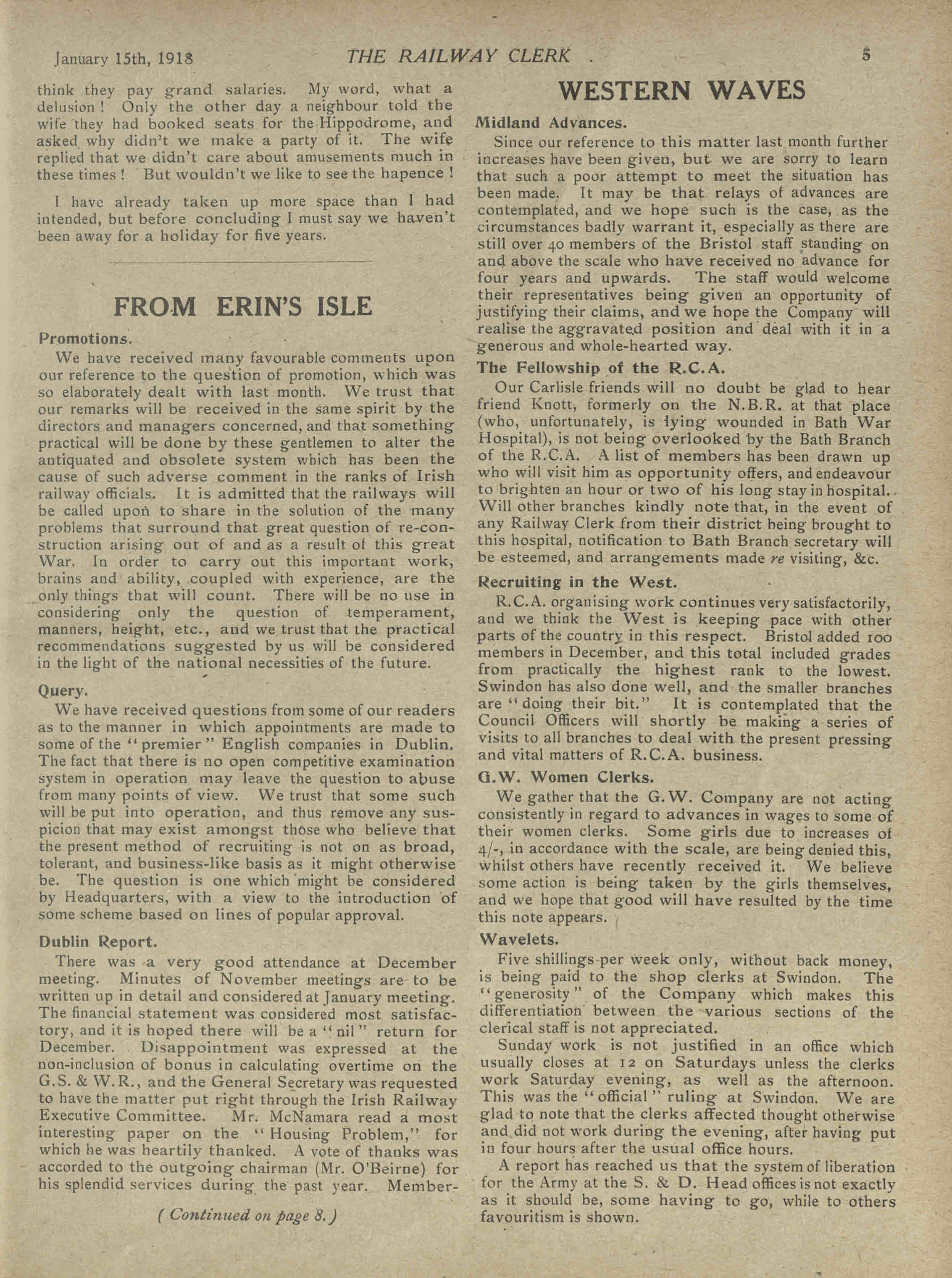 Page from The Railway Clerk, 15 January 1918, including the end of an article called "How much is £1 worth to-day?"