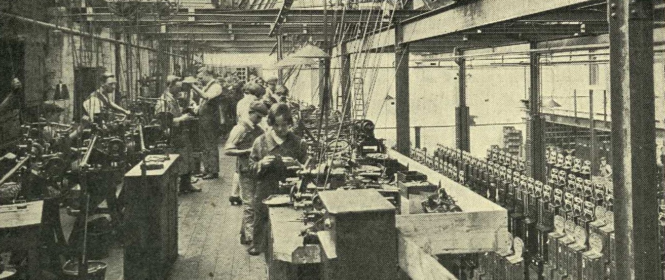 Workshop of George Salter & Co. Ltd., showing men and women at work