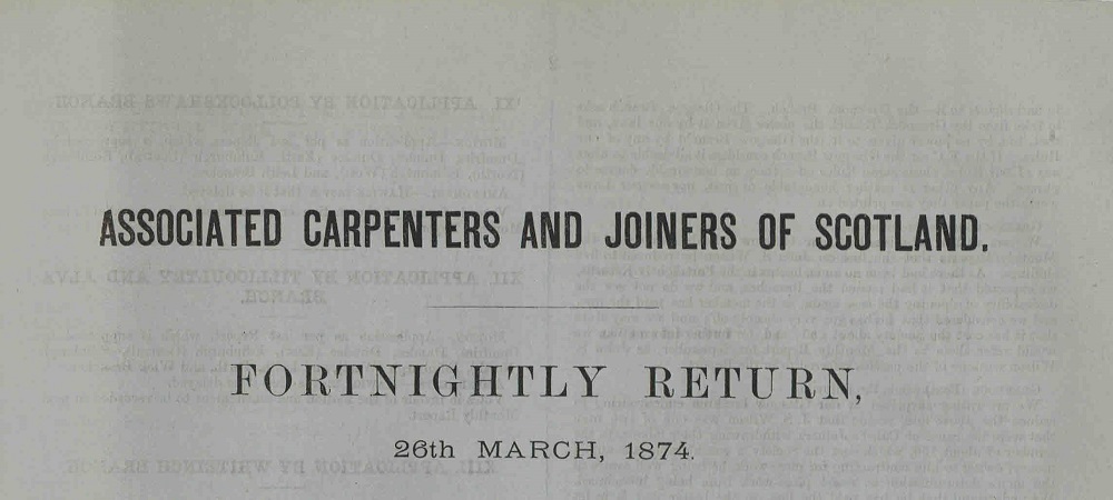Header of a fortnightly return of the Associated Carpenters and Joiners of Scotland