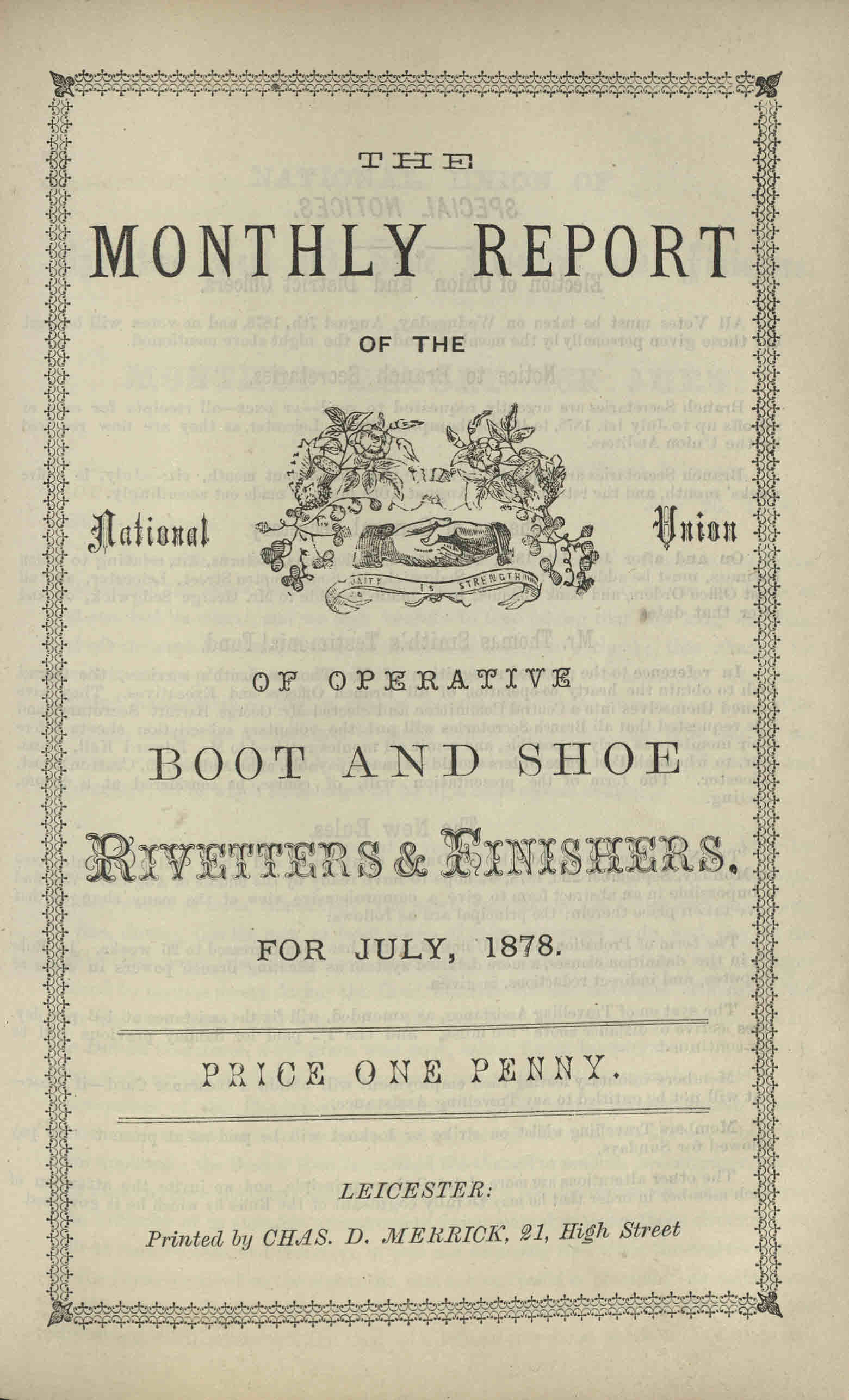 Front cover of an edition of the Monthly Report