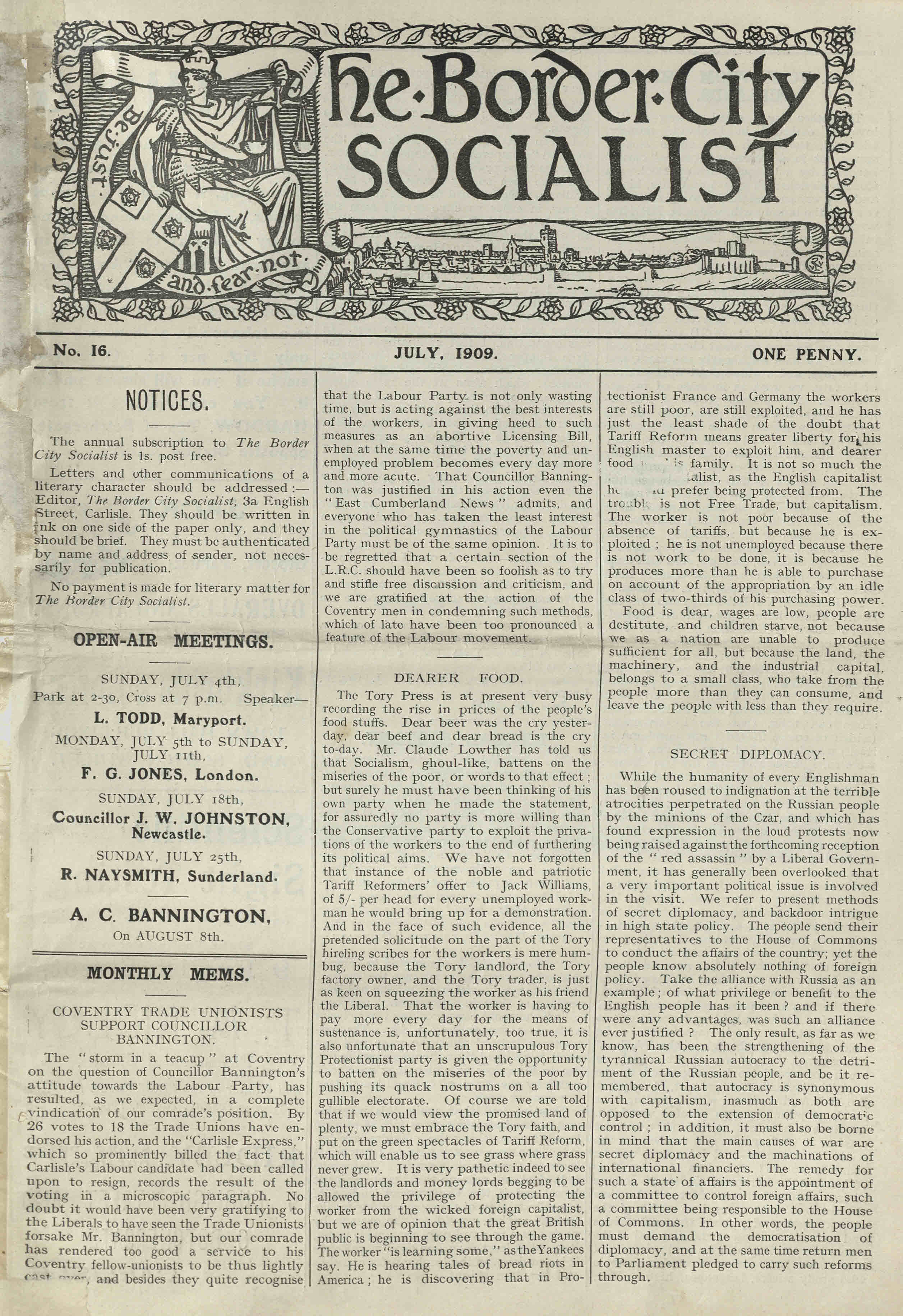 Front cover of an edition of The Border City Socialist