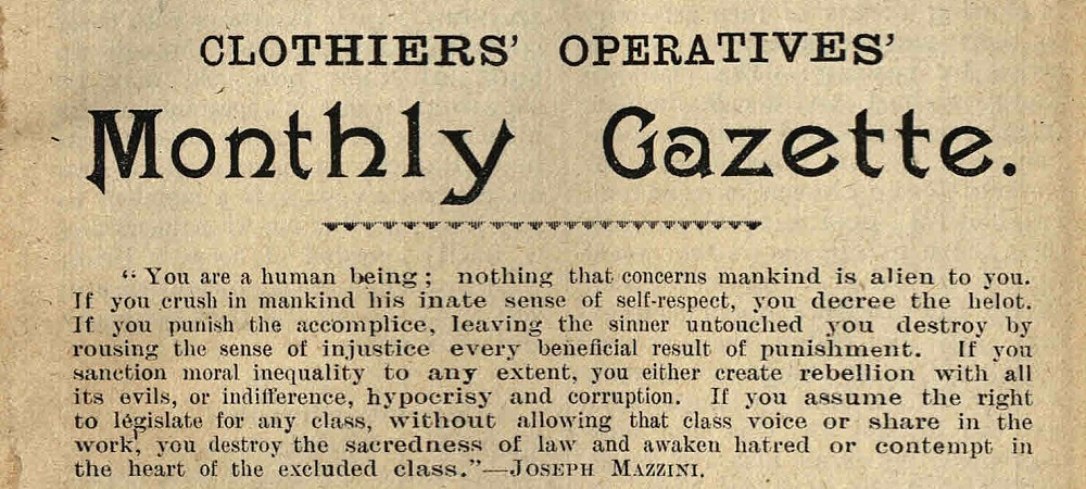 Header of the Clothiers Operative Monthly Gazette, showing the title of the publication