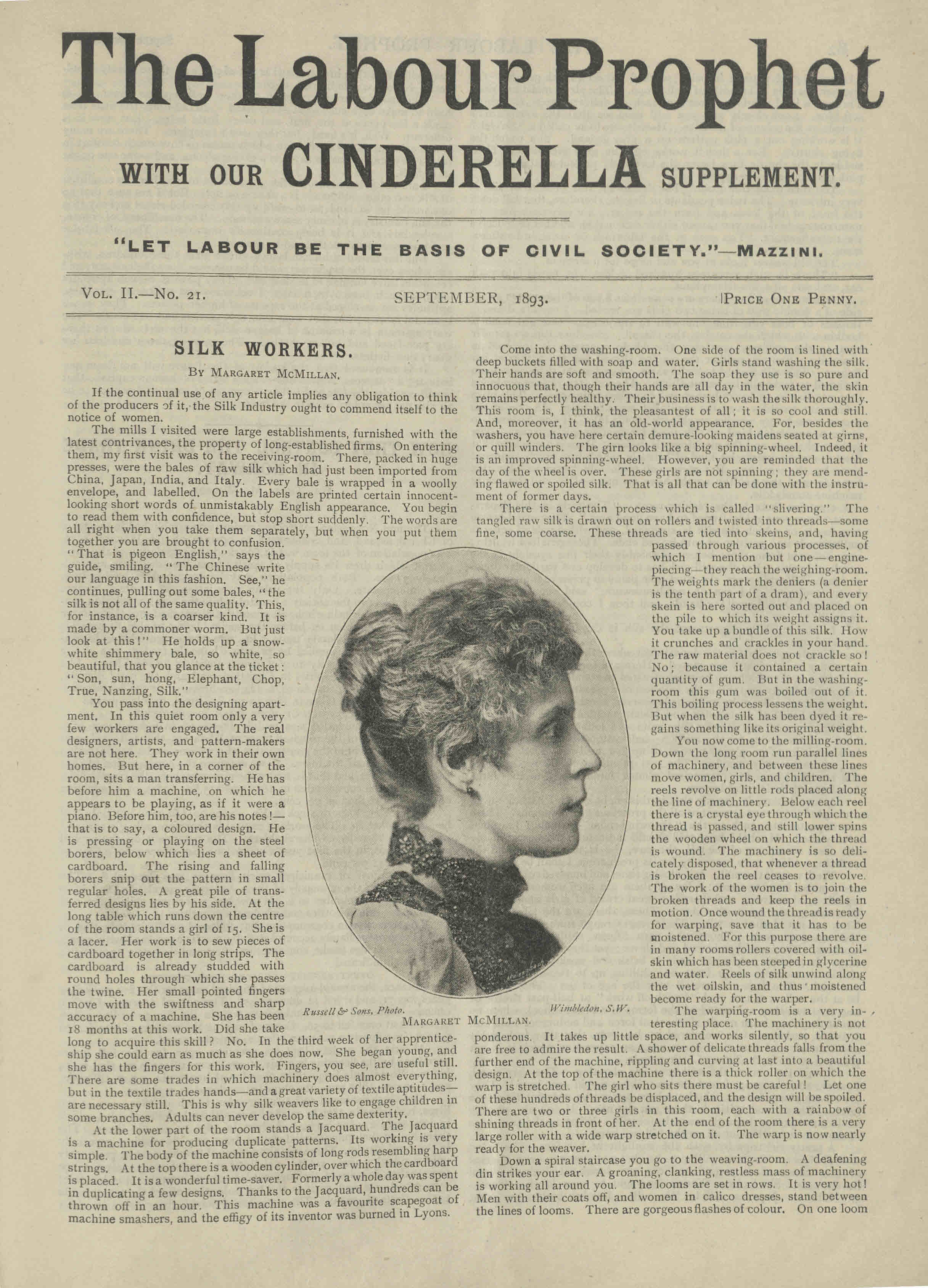 Front page of The Labour Prophet, Sep 1893
