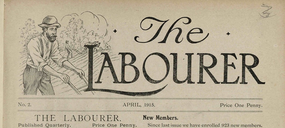 Header of The Labourer, including an image of a man with a scythe
