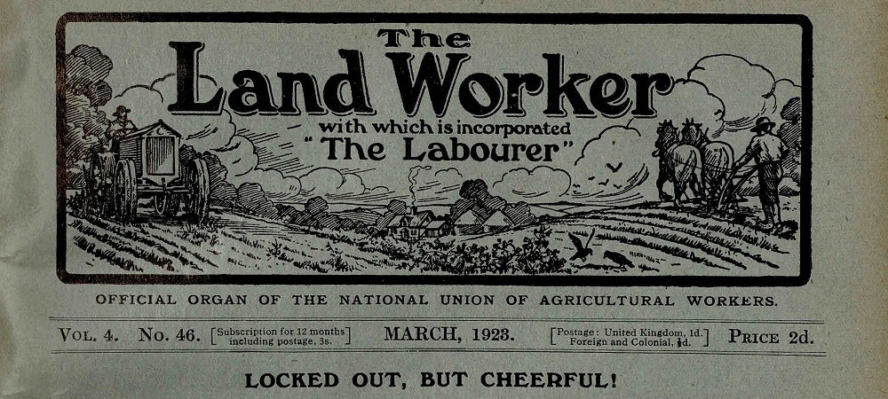 Header of The Land Worker, including image of a field being ploughed