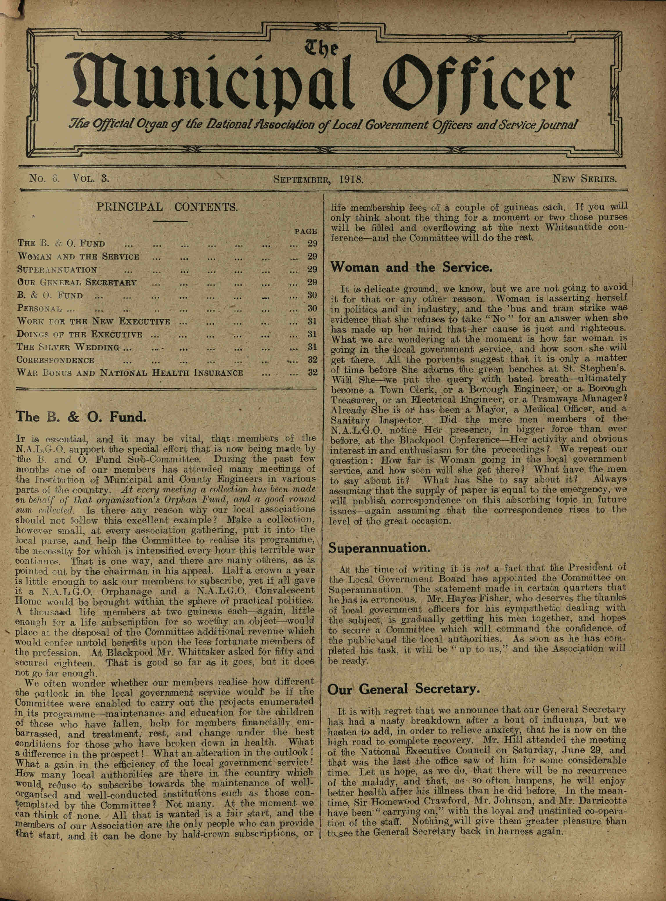 Front page of The Municipal Officer, September 1918