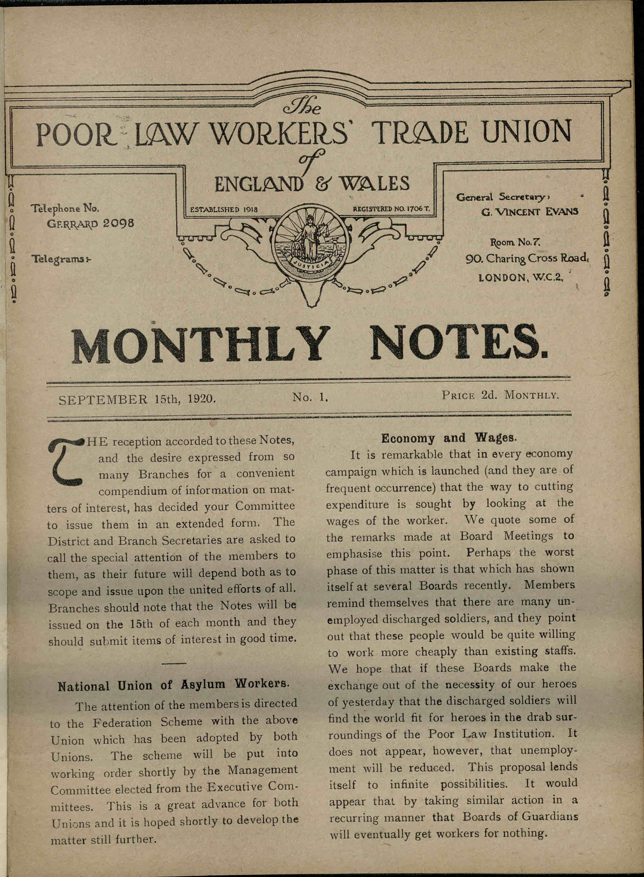 Front page of the first Monthly Notes