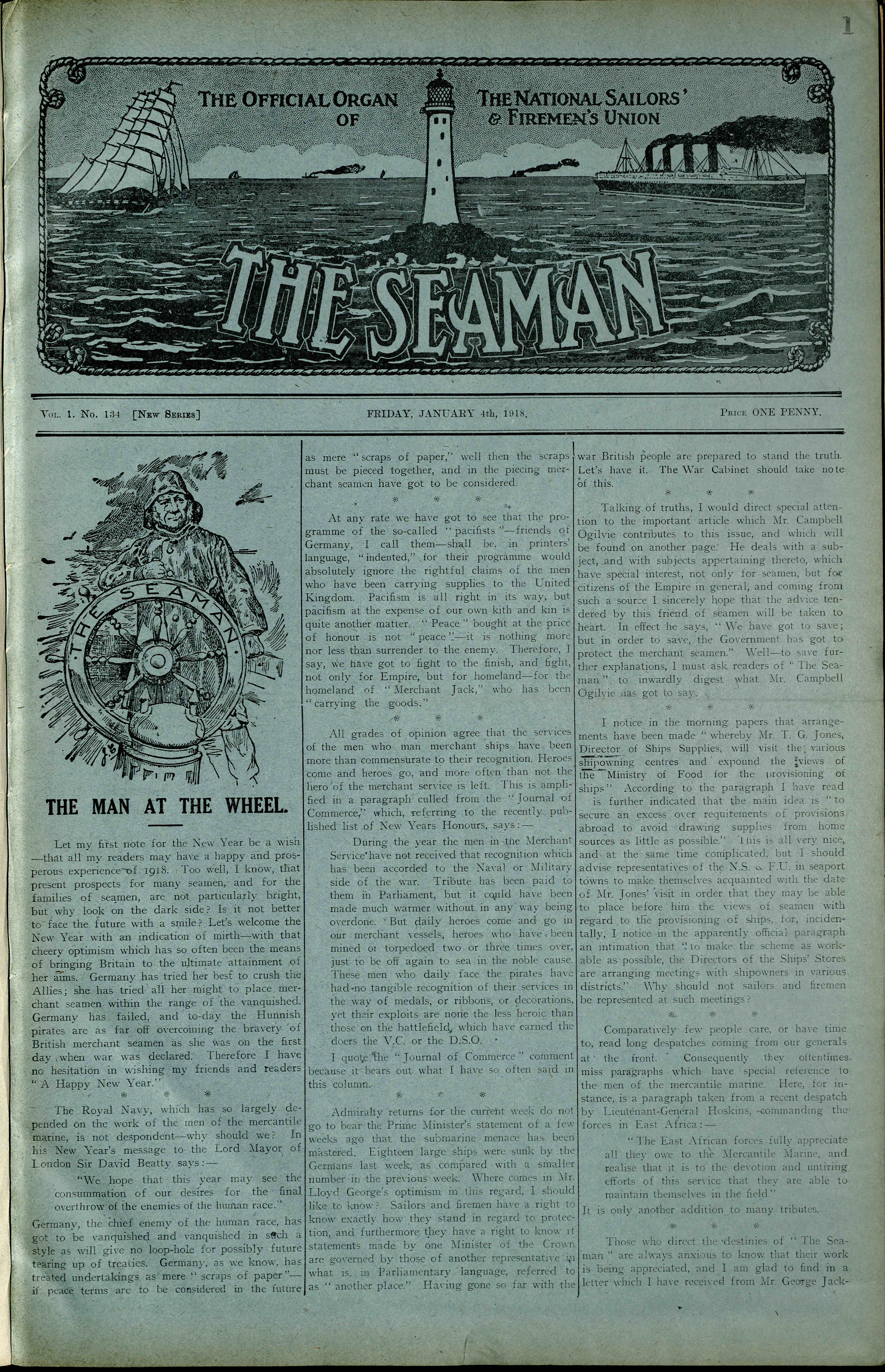 Front page of The Seaman, 4 Jan 1918