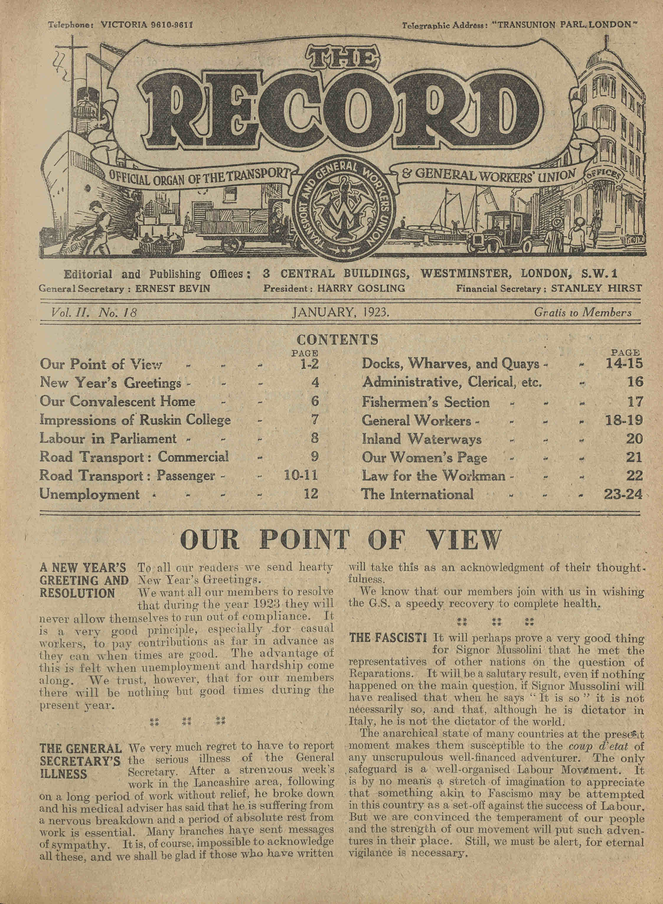 Front page of The Record, Jan 1923