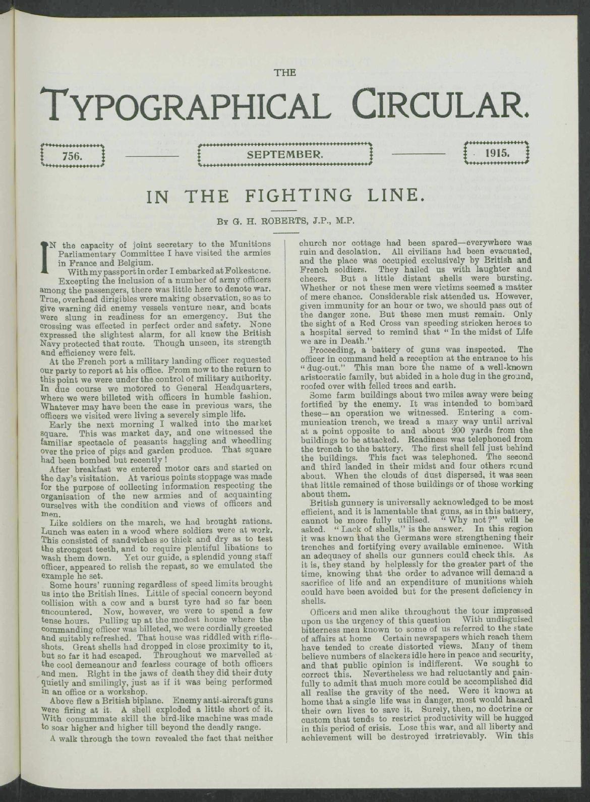 Front page of The Typographical Circular, September 1915