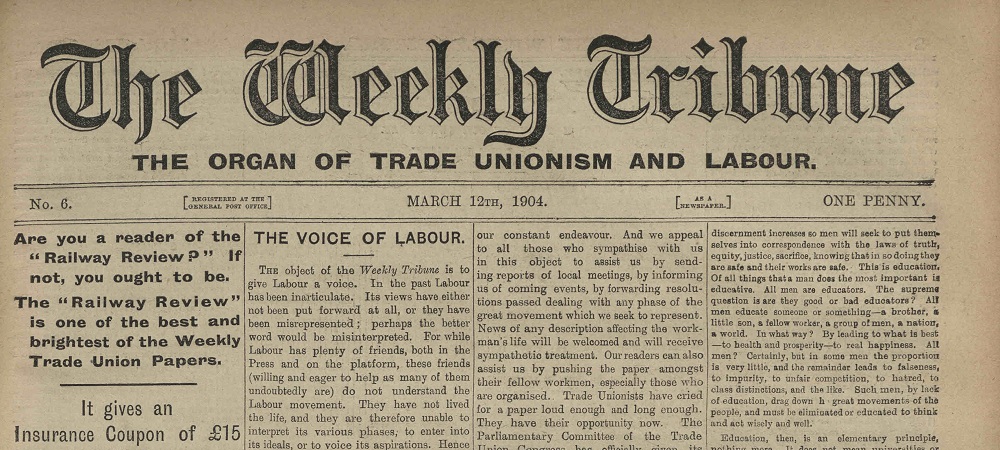 Header of The Weekly Tribune, showing the title of the publication