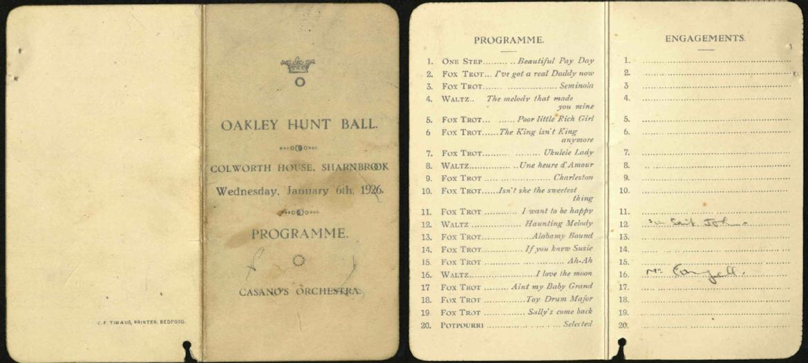 Dance card for the Colworth Ball