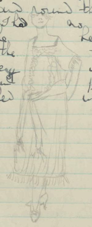 Sketch of Eileen Younghusband in a dress