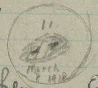 Drawing of a stamp, including a picture of a tank