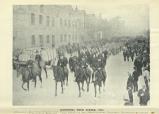 Mounted and foot police, with detachment of the Warwickshire Regiment, escorting a convoy of provision waggons