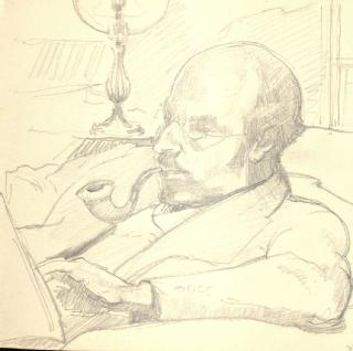 Sketch by Ruth Gollancz of her husband Victor, 1929 (part of  MSS.157/6/RG/3)