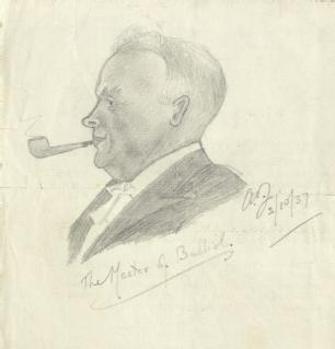 Sketch by A P Young of A.D. Lindsay, Master of Balliol College, Oxford, 1937 (MSS.242/MI/8ix)