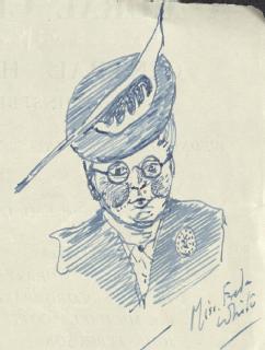 Sketch by A P Young of Miss Freda White, 1952 (part of MSS.242/MI/8xvii)