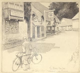 Drawing by Frank Patterson of the Royal Oak Inn, Winsford, Somerset, 1930 (Cyclists' Touring Club archive: MSS.328/C/12/6/5/40)