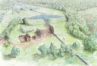 Drawing by M D Wilson of  former farmhouse and water mill on land now owned by the University of Warwick, 1997 (University of Warwick archive: UWA/HILL/3)