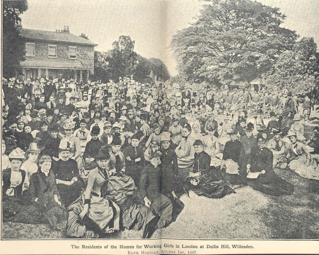 Photograph showing the residents of the Homes for Working Girls in London at Dollis Hill, Willesden
