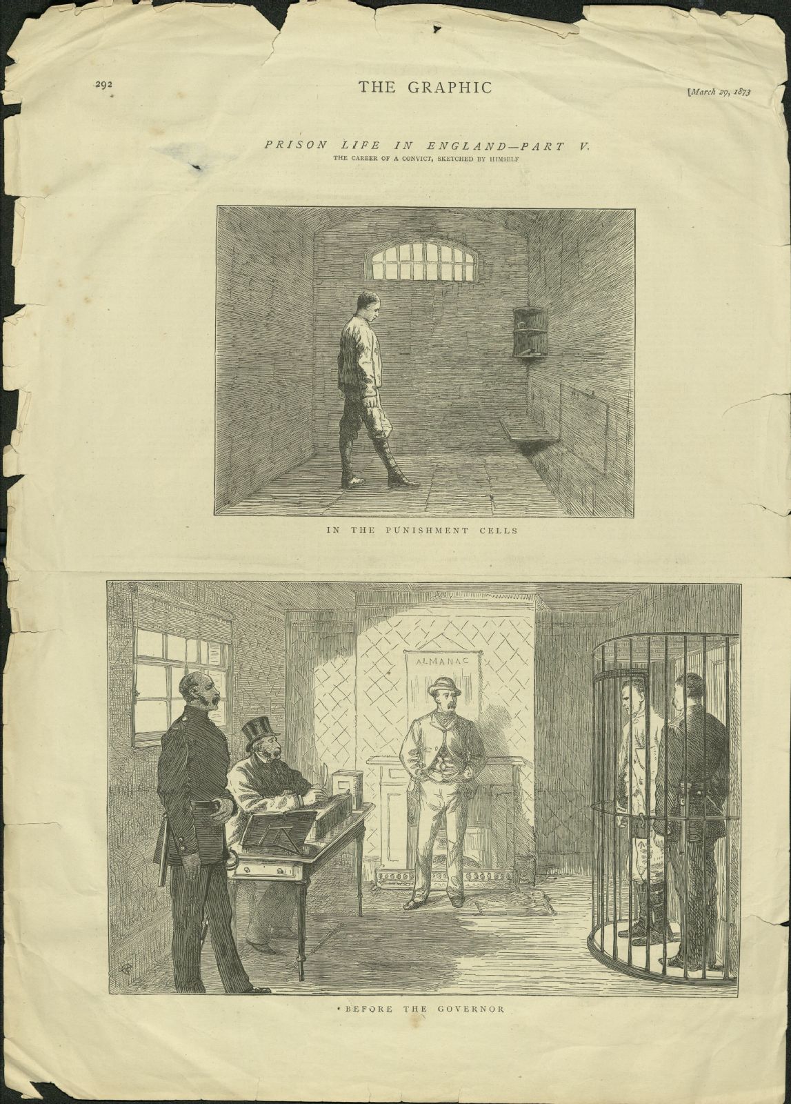 Engravings of a convict in prison