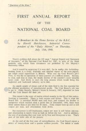 Text of broadcast about the first annual report of the National Coal Board, 1948