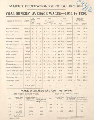 'Coal miners' average wages - 1914 to 1920', October 1920
