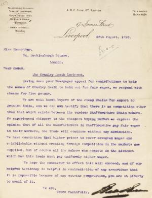 Letter of support from Okell & Owen to Mary Macarthur, 26 August 1910