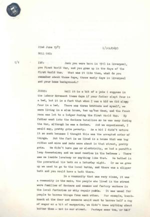 First page of the transcript of a television interview with Jack Jones, 1982