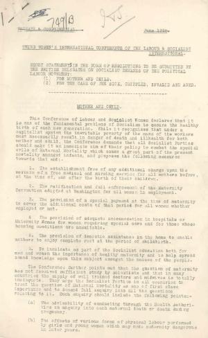 Resolution of British delegates to the Third Women’s International Conference of the Labour and Socialist International on the mother and child